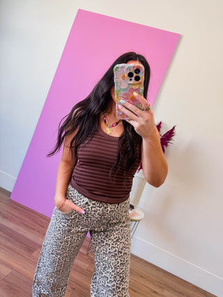 Cool Girl Striped Tank-French Roast