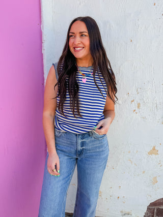 Lauren Striped Tank-Blue