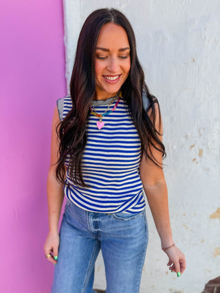 Lauren Striped Tank-Blue