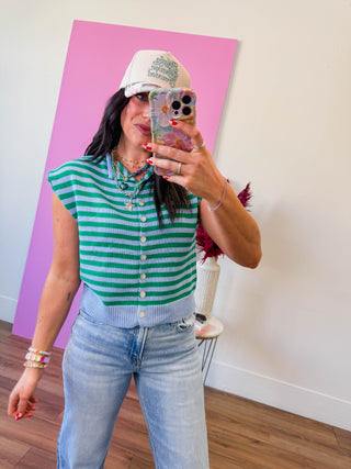 Heartbreaker Striped Sweater Vest-Blue