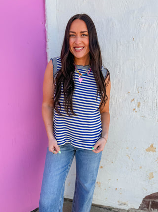 Lauren Striped Tank-Blue