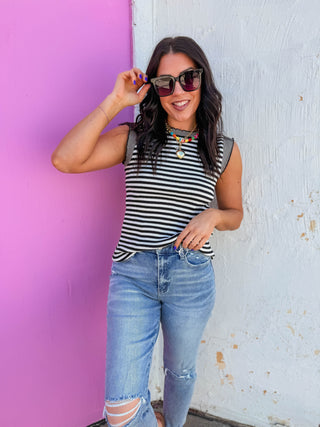 Lauren Striped Tank-Black