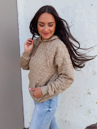 Tori Quilted Hoodie-Taupe