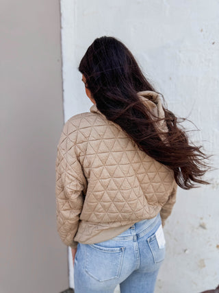 Tori Quilted Hoodie-Taupe