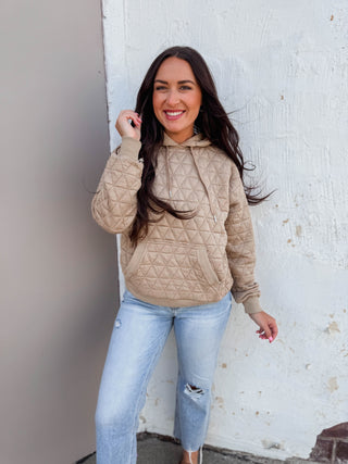 Tori Quilted Hoodie-Taupe