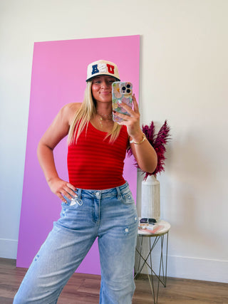 Cool Girl Striped Tank-Red
