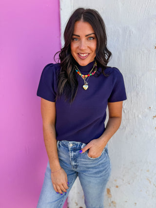 Tiffany Knit Top-Navy