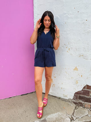 On The Go Romper-Navy