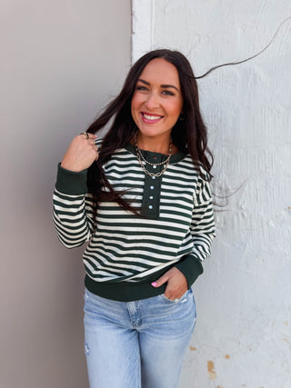 Thea Striped Henley Pullover