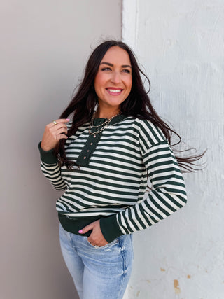 Thea Striped Henley Pullover