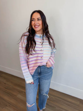 Over The Rainbow Cardigan-Bubblegum/Mint