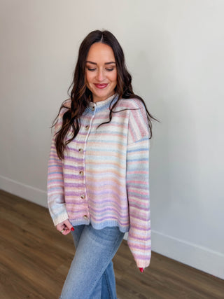 Over The Rainbow Cardigan-Bubblegum/Mint