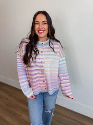 Over The Rainbow Cardigan-Bubblegum/Mint