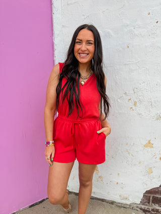 On The Go Romper-Red