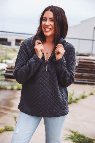 Jess Half Zip Pullover-Charcoal