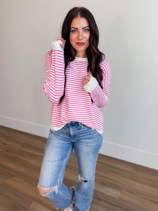 Allison Striped Sweater-Pink