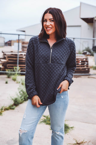 Jess Half Zip Pullover-Charcoal