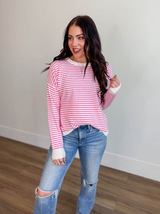 Allison Striped Sweater-Pink