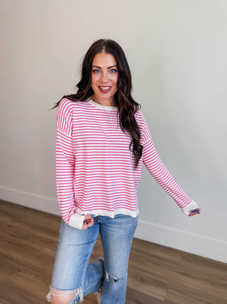 Allison Striped Sweater-Pink