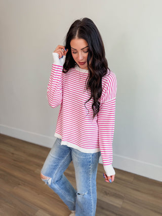 Allison Striped Sweater-Pink