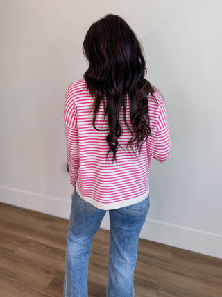 Allison Striped Sweater-Pink