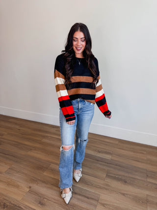 Eli Striped Sweater-Black Mix