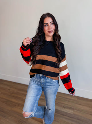 Eli Striped Sweater-Black Mix