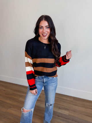 Eli Striped Sweater-Black Mix