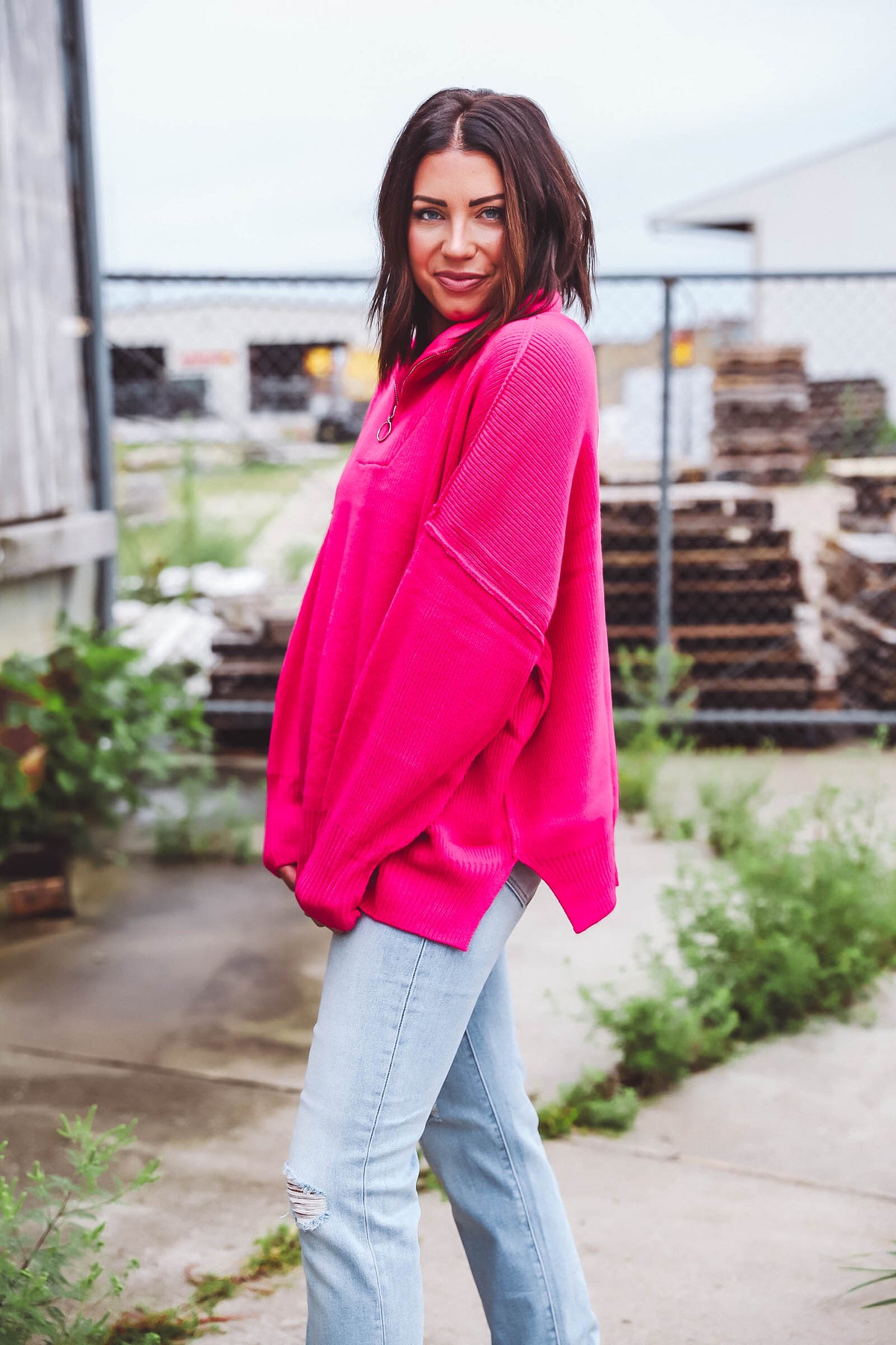 Reagan Sweater-Fuchsia