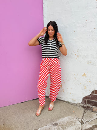 Checkmate Barrel Pants-Red