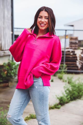 Reagan Sweater-Fuchsia