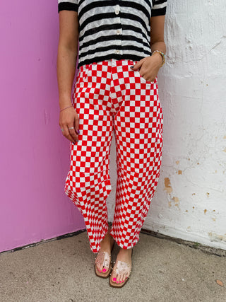 Checkmate Barrel Pants-Red