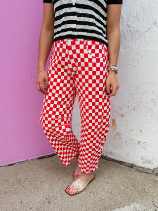 Checkmate Barrel Pants-Red
