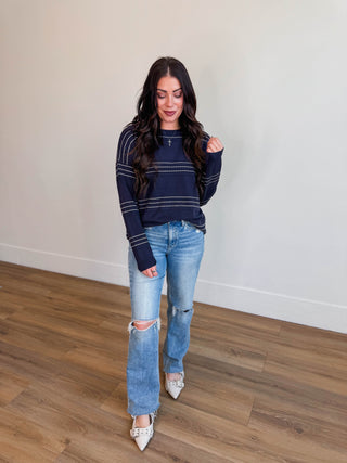 Lucy Striped Sweater-Dark Navy
