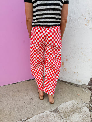 Checkmate Barrel Pants-Red