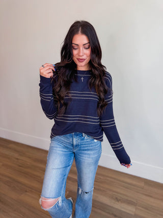 Lucy Striped Sweater-Dark Navy