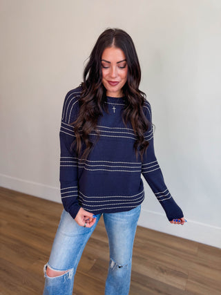 Lucy Striped Sweater-Dark Navy