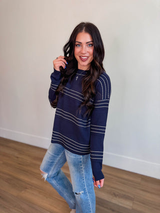 Lucy Striped Sweater-Dark Navy