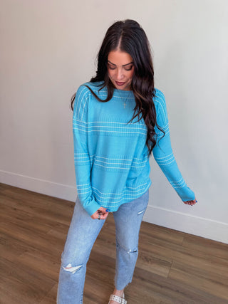 Lucy Striped Sweater-Sky Blue