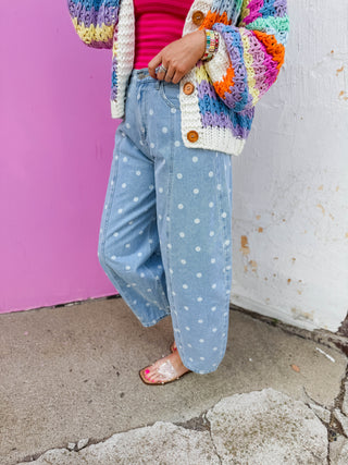 Good Energy Polka Dot Barrel Jeans