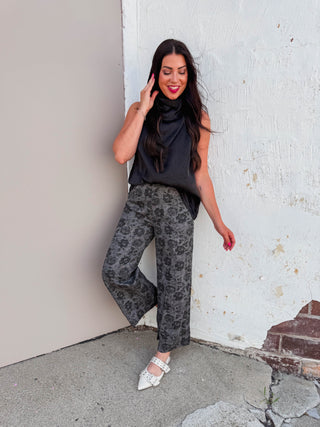 Serena Floral Pants-Charcoal