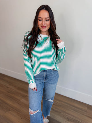 Allison Striped Sweater-Green