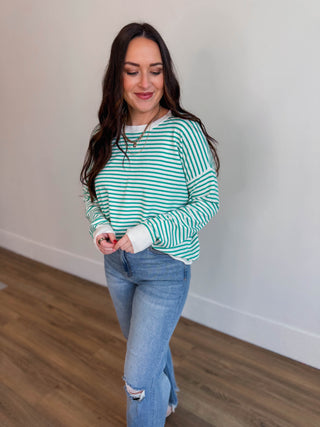 Allison Striped Sweater-Green
