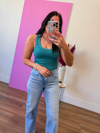Cool Girl Striped Tank-Dusty Teal