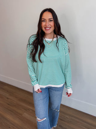Allison Striped Sweater-Green