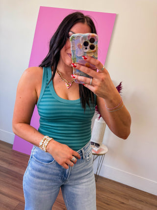 Cool Girl Striped Tank-Dusty Teal