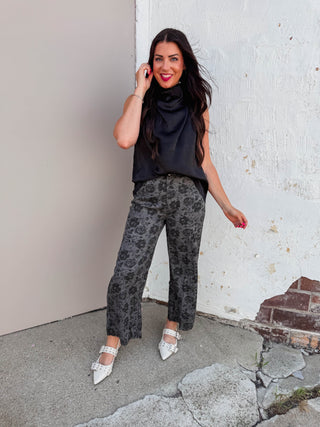 Serena Floral Pants-Charcoal