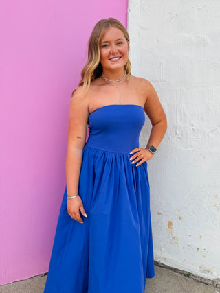 Having A Moment Midi Dress-Cobalt