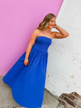 Having A Moment Midi Dress-Cobalt