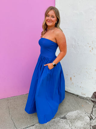 Having A Moment Midi Dress-Cobalt